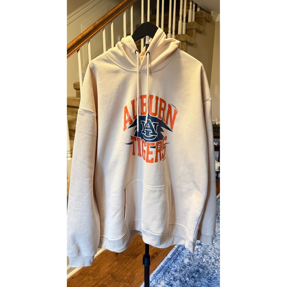 Auburn Tigers Graphic Hoodie Cream Beige Pullover Sweatshirt Mens 4XL